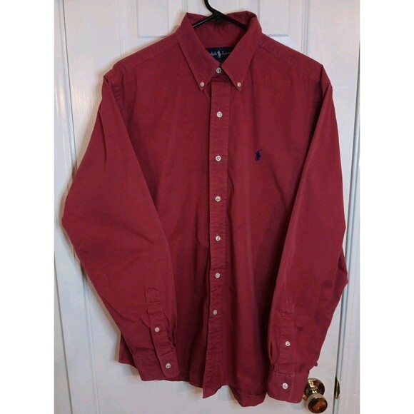 Mens Ralph Lauren Long Sleeve Button Down Shirt Large Classic Fit Red - Picture 1 of 5